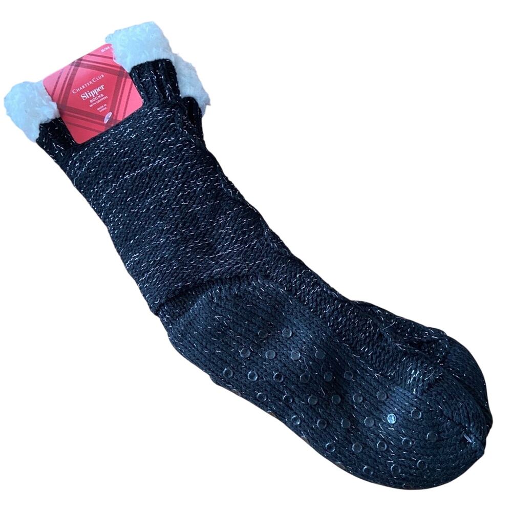 Charter Club Black Sparkle Slipper SocksWomen's Size S/M NWT